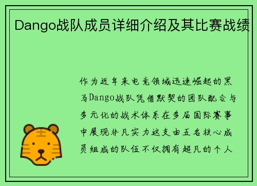 Dango战队成员详细介绍及其比赛战绩